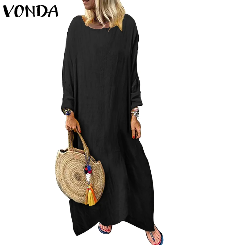 VONDA платье макси для беременных Осенние повседневные хлопковые свободные платья-кафтаны с длинными рукавами, женские винтажные платья