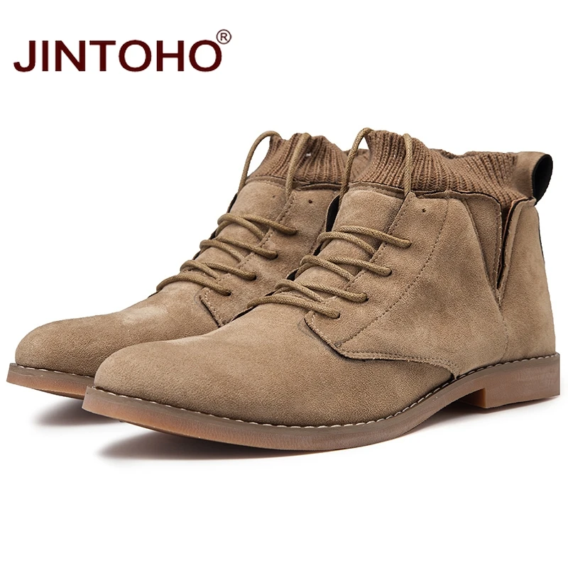 JINTOHO/мужские зимние ботинки с острым носком; модные мужские Ботильоны; повседневные мужские кожаные ботинки; зимняя обувь; зимние кроссовки