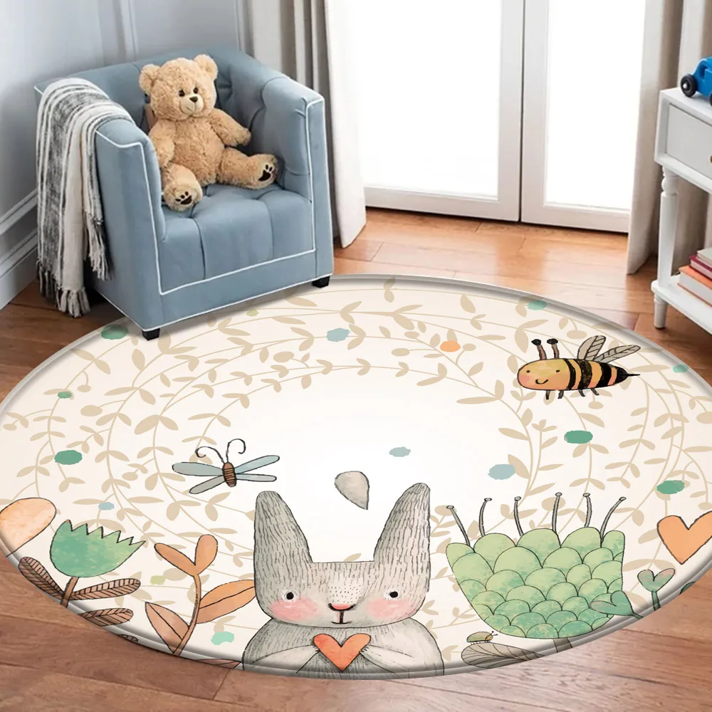 Baby play mat round children carpet simple animal rabbit bee pattern children flannel carpet baby hand print carpet 4