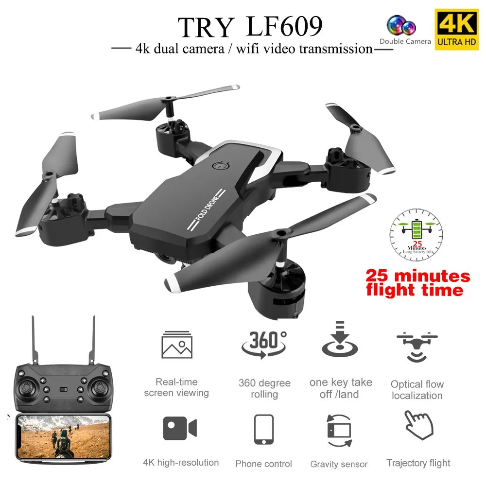 LF609 Drone 4k With Hd Camera Wifi 1080p Dual Follow Me Quadcopter Fpv Professional High Grade Battery Toy For Kids | Игрушки и хобби