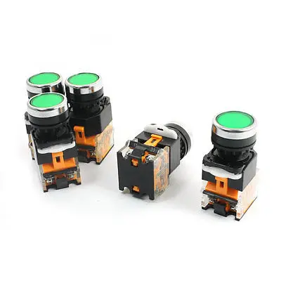 

5 Pcs AC 400V 10A 1 NO 1 NC Green Sign Ignition Momentary Push Button Switches