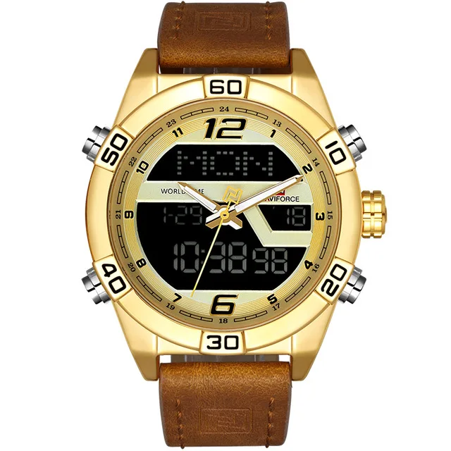brown gold gold NAVIFORCE Топ люксовый бренд спортивные часы мужские модные повседневные цифровые кварцевые наручные часы мужские военные часы Relogio Masculino - Цвет: brown gold gold