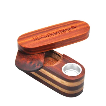 

Sandalwood & Metal double-deck Smoking Pipe Turning Wooden Pipes 60MM Portable Smoking Wood Pipe With Tobacco Storage Groove