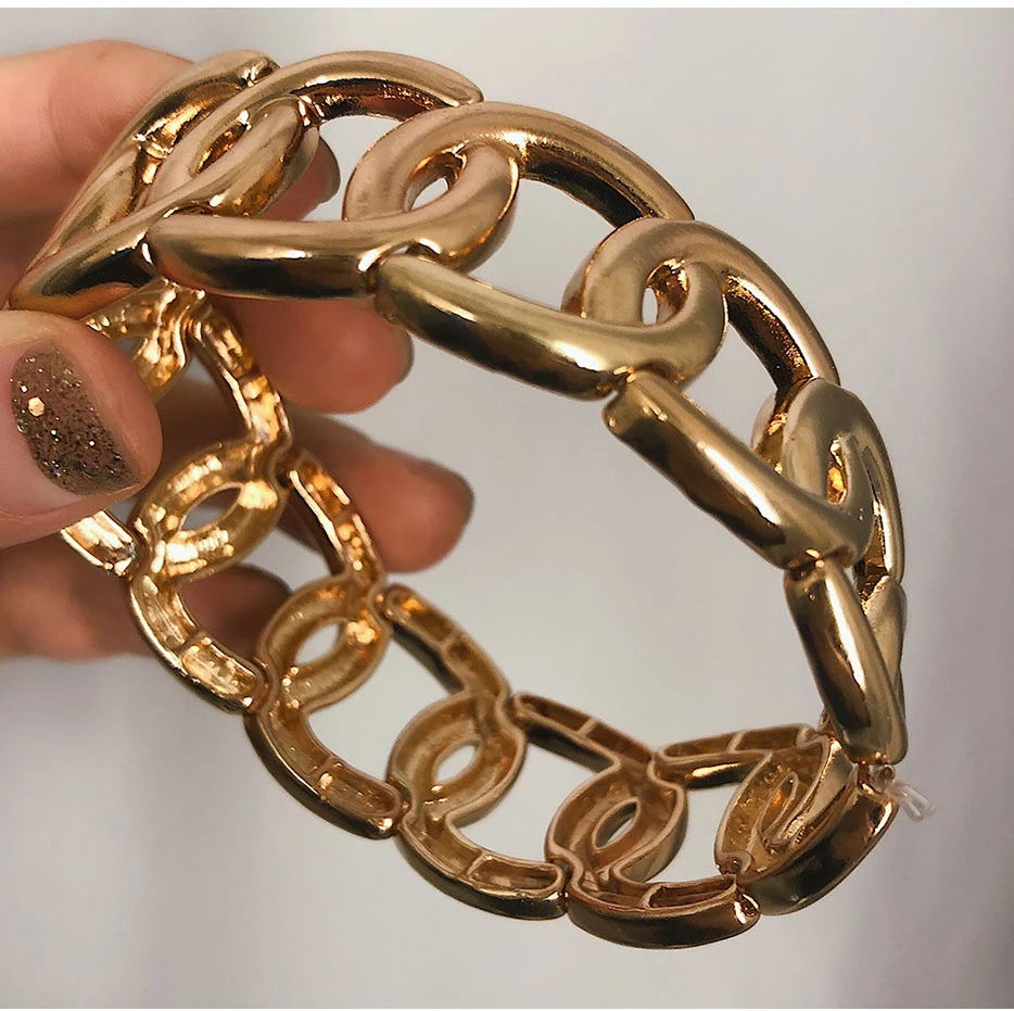 Youvanic панк массивные широкие золотые браслеты на запястье для женщин толстый браслет-цепочка хип-хоп Браслет-манжета модное очаровательное ювелирное изделие 0384
