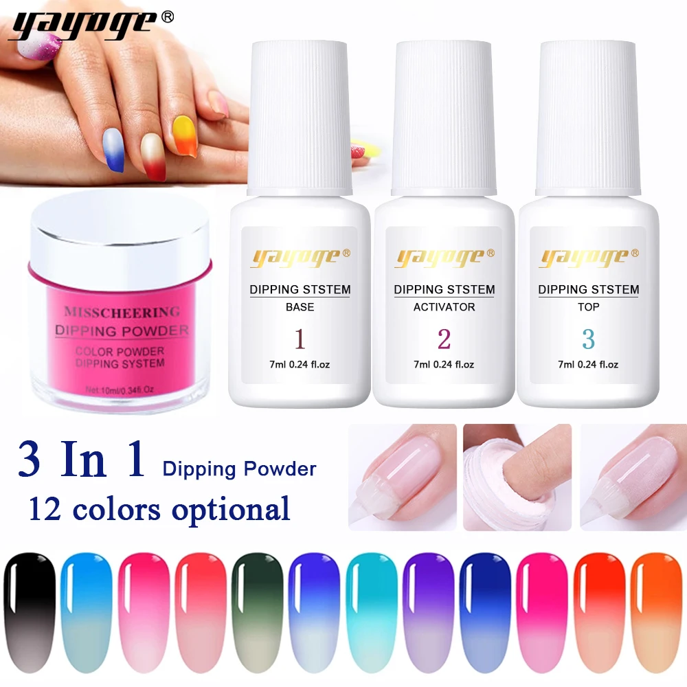 

Yayoge 3 In 1 Temperature Color Changing Dipping Nail Powder Kits Glitter For Nail Extension Mirror Effect Nail Glitter Set