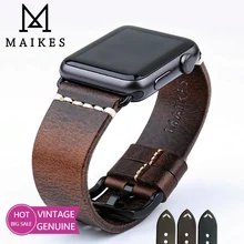 MAIKES Leather Strap Belt For Apple Watch Band 44mm 40mm 42mm 38mm Series 6 5 4 3 2 1 iWatch Vintage Oil Wax Leather Watchband