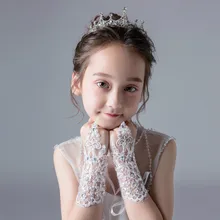 Перчатки принцессы для девочек; платье для девочек; кружевные перчатки с бриллиантами; Костюм для фотосессии; свадебные аксессуары для детей; подарки на день рождения