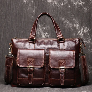 

New Full Grain Leather Men Tote Briefcase Genuine Leather Shoulder Messenger Bag Big Capacity Laptop Bag