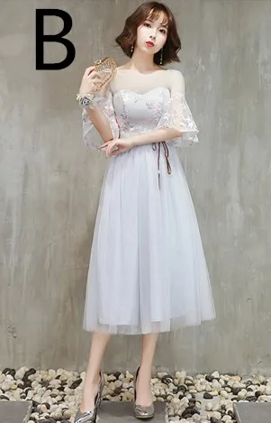 Robe de soiree/, серое, xs, скромное платье для девочек, милое, 16, с открытыми плечами, длиной до колен, бальное платье для подростков, платья для выпускного вечера Под$50, W4307 - Цвет: B