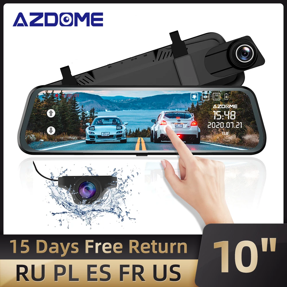 AZDOME PG02 10 &quot полноэкранная сенсорная камера ADAS видеорегистратор заднего вида для