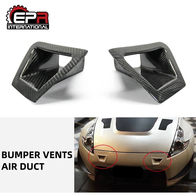 Car-styling Carbon Fiber Front Bumper Duct Set Glossy Fibre Finish Air Vent Accessories Racing Trim Fit For Nissan 370Z Z34 | Автомобили и