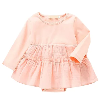 

Baby Girls Cute Long Sleeve Solid Print Romper Bodysuits Dress Autumn Jumpsuit Clothes With Lace Headband Dresses