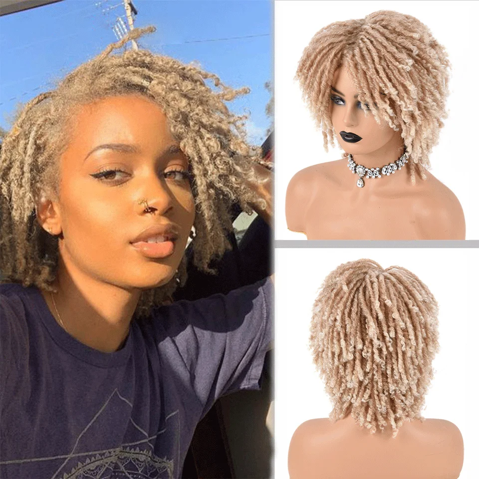 Short Curly Dreadlocks Synthetic wigs Twist Natural Black Ombre Brown FEEL  ME HAIR For Black Women and Men Afro Curly Hair|Tổng hợp None-Lace Wigs| -  AliExpress