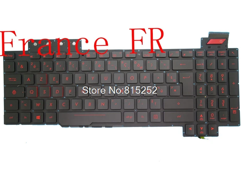France FR Клавиатура для ноутбука ASUS FX503 FX503V FX503VD FX503VM черный без рамки с подсветкой Великобритания/Франция/итальянский/Испанский/русский - Цвет: France FR