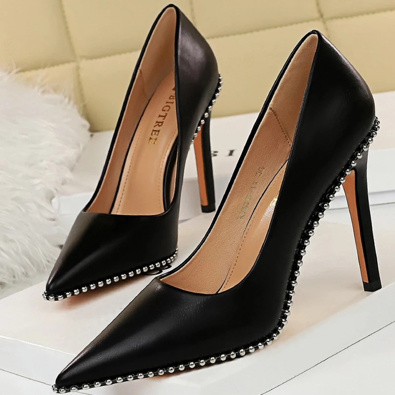 BIGTREE Shoes Rivet Woman Pumps High Heels Stiletto Pu Leather Women Heels Sexy Party Shoes Female Heel Plus Size 43 women high heels