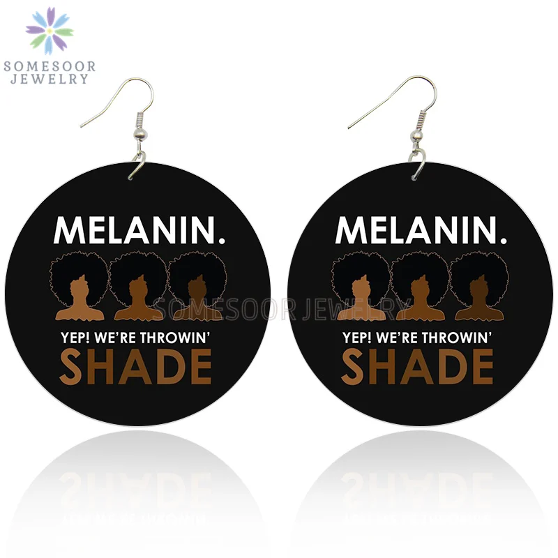 

SOMESOOR Africa Melanin Wooden Drop Earrings Black Throwin Shade Afro Natural Hair Wood Dangle Jewelry For Women Christmas Gifts