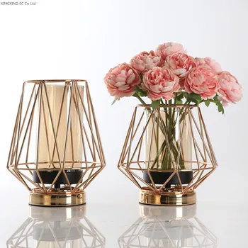 

Golden Glass Vase Decoration Ornaments Multifunctional Candle Holder Living Room Dried Flowers Flower Arrangement Accessories