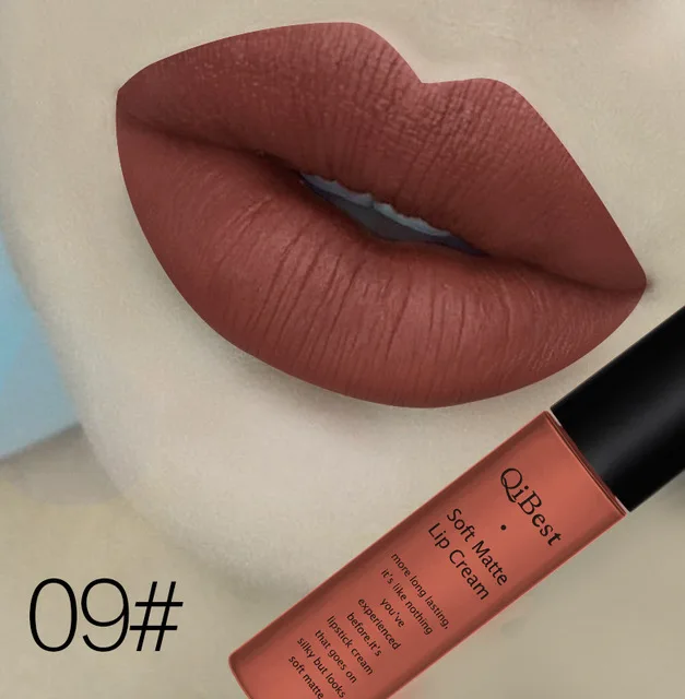 9 Бренд qibest Lips beauty Makup пигмент водонепроницаемый стойкий блеск для губ черный бархат матовая нюдовая помада Красный Блеск для губ Лот - Цвет: 9
