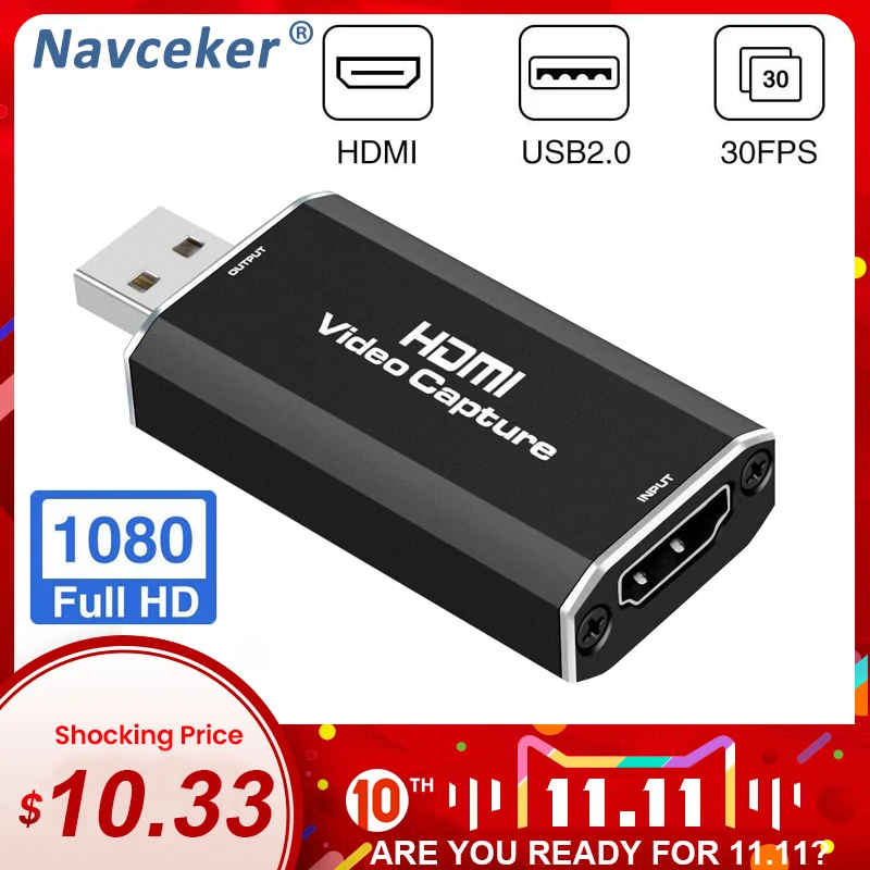 

Mini HD 1080P HDMI To USB 2.0 Video Capture Card Game Recording Box for Rullz Computer Youtube OBS Etc. Live Streaming Broadcast