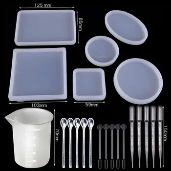 

22Pcs Large Coaster Silicone Resin Mold Round Square Rectangle Heart Oval Shape Molds Kit Jewelry Making Tools