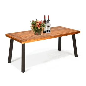 

GIANTEX Acacia Wood Outdoor Dining Table Patio with Umbrella Hole HW63299