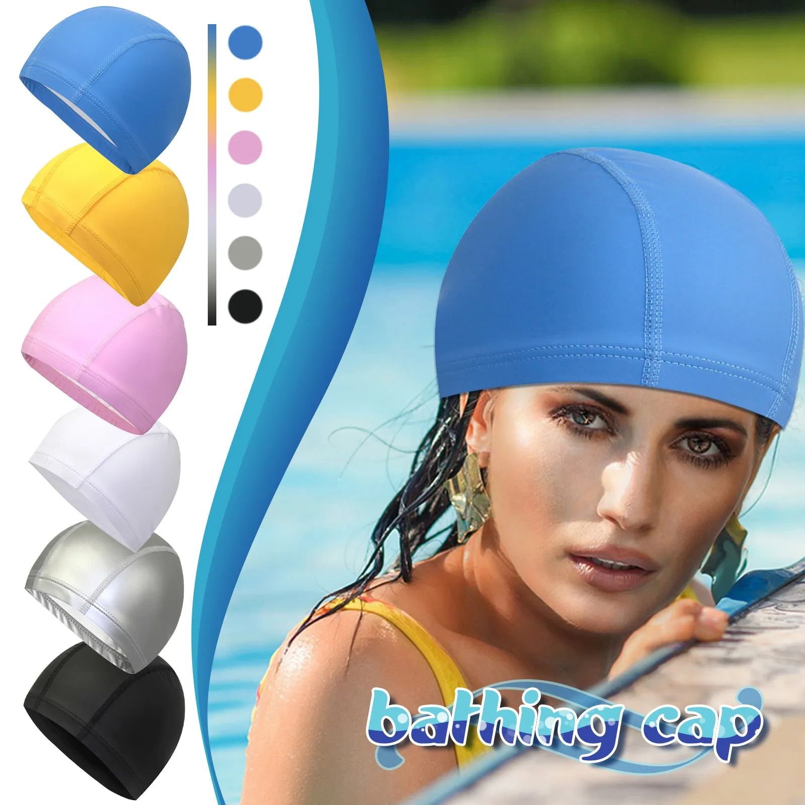 Women Men Solid Color Elastic Silicone Swimming Swimwears Bathing Caps Swim Hats 
