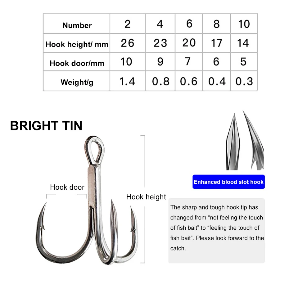 10PCS Fishing Hook 2# 4# 6# 8# 10# High Steel Carbon Material Treble Fishing  Overturned Hook Saltwater Bass Fishing Tackle Tool