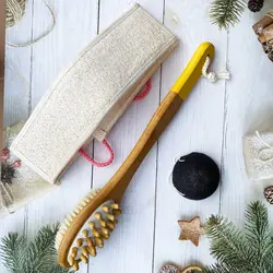 Double-sided Bath Brush Back Scrubber Strap Suit Long Handle Bristle Brush and Loofah Collaterals Exfoliating Bath Accessories