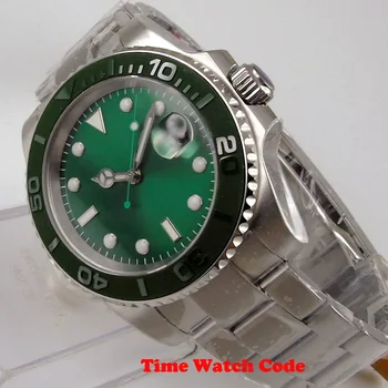 

Green Face 40mm Automatic Men's Watch Miyota 8215 Movement Sapphire Glass Date Display Oysert Bracelet Cyclops Ceramic Bezel