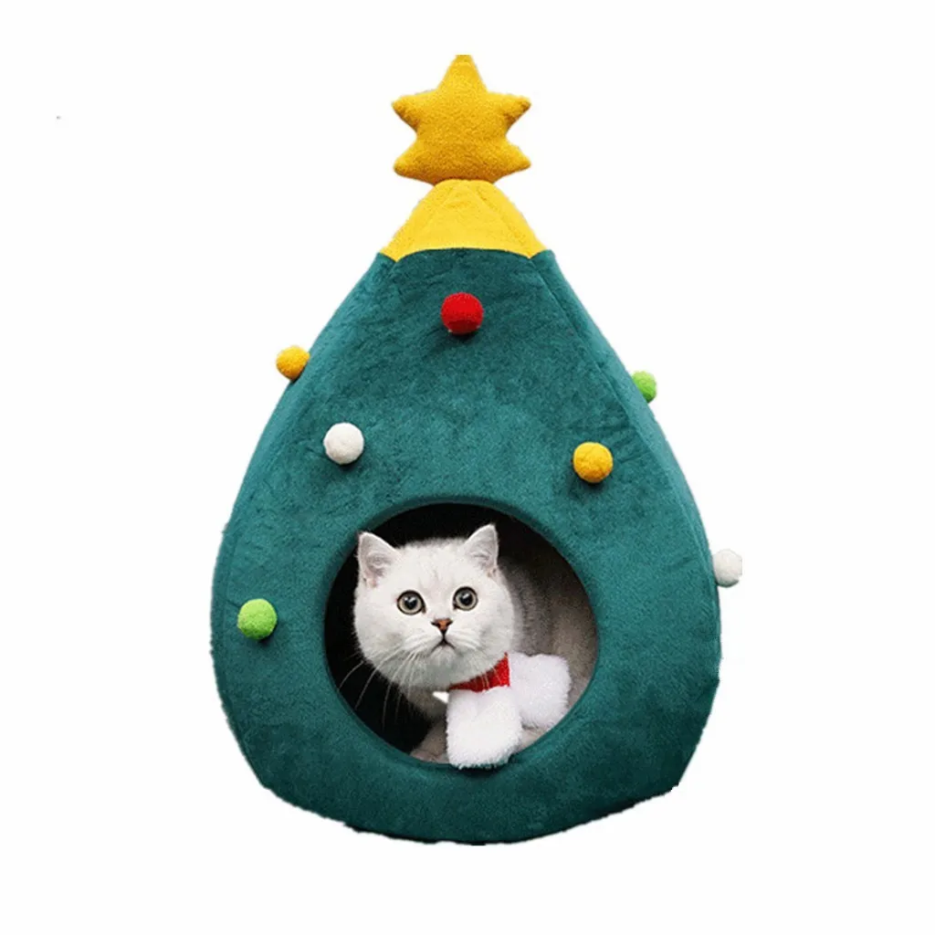 Hot sell Pet Cat Bed Indoor Kitten House Warm Half Closed Sleeping Bag Pet House Nest Cat Basket Portable Christmas Mats Winter