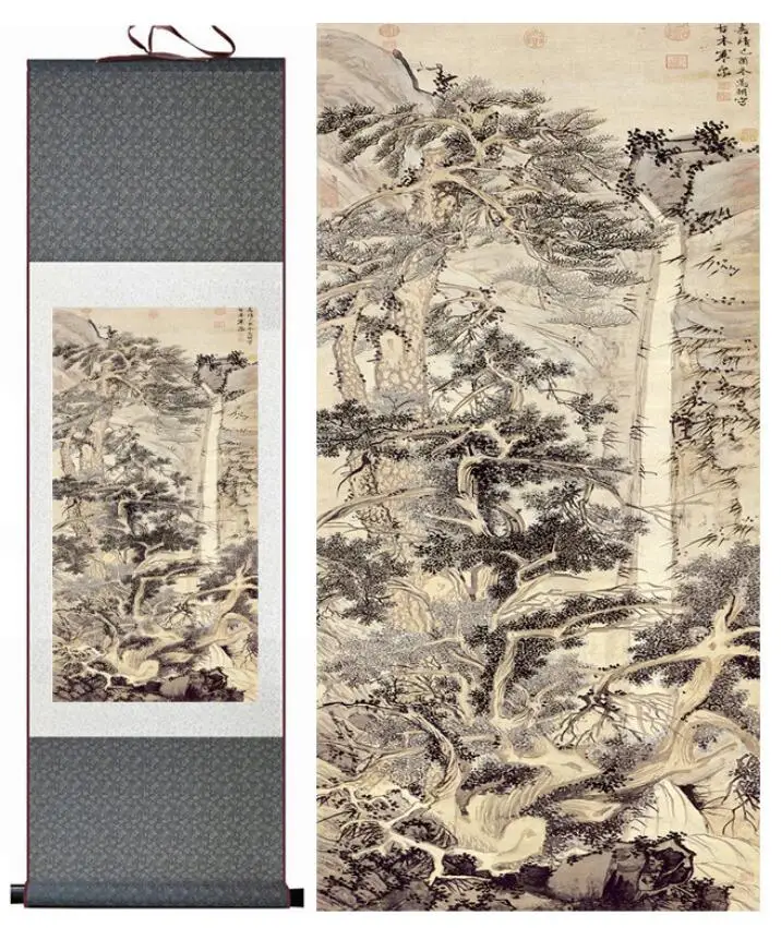 Гора и река живопись Живописный пейзаж украшение дома Чернила мыть paintingPrinted | Дом