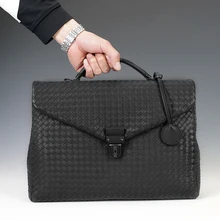 

Luxury Brand Classic Business Men's Handbag Genuine Leather% Hand-Woven Large Capacity Flip Briefcase Fashion Simple 2021 New