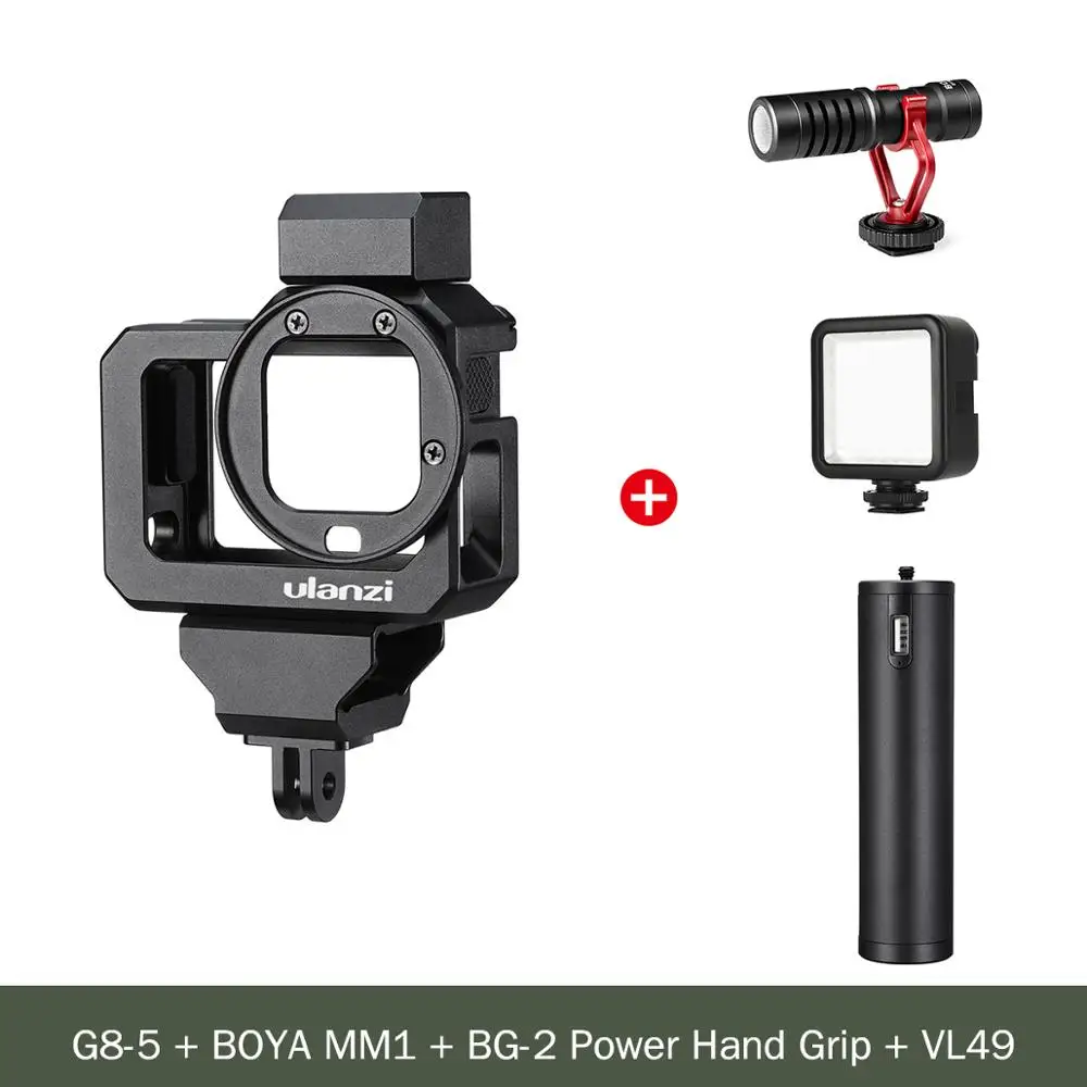 Ulanzi G8-5 металлическая клетка чехол корпус чехол для GoPro Hero 8 черный с холодным башмаком для микрофона заполняющий светильник Vlog аксессуар для камеры - Цвет: Серый цвет