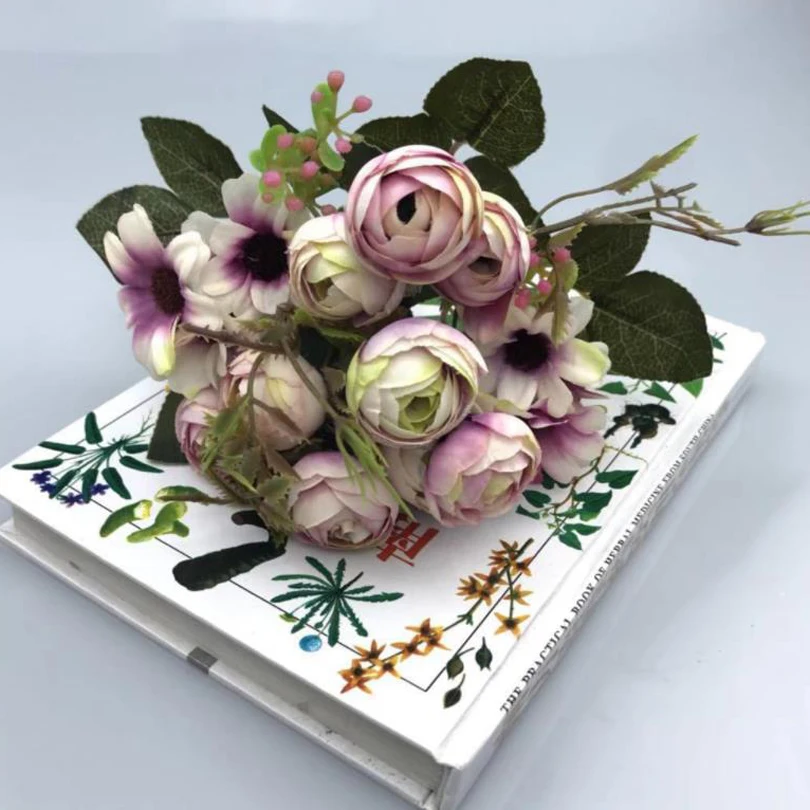 Искусственный Шелковый цветок 5 вилок 9 искусственных цветов маленькая ручка украшение дома свадьба ручной работы сделай сам