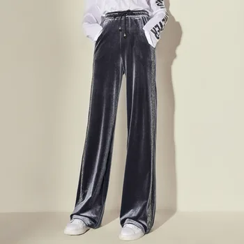 

LANMREM 2020 New Spring Summer High Waist Velvet Wide Leg Pants Women Korea Loose Casual Straight Trouser Fashion Tide PD969