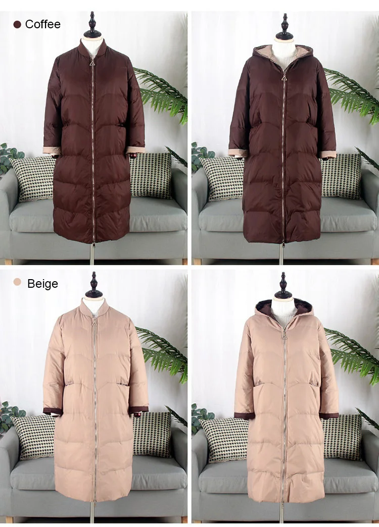 Schinteon/ корейский стиль, бейсбольная куртка-пуховик с капюшоном, пальто, свободная зимняя длинная верхняя одежда, 90% белый пуховик на утином пуху, больше размера