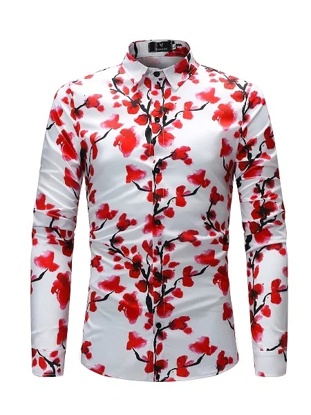 Новое поступление Модная фирменная одежда для мужчин Slim Fit Мужские рубашки с длинными рукавами мужские повседневные цветочные рубашки с 3D принтом Большие размеры 4XL - Цвет: CS35