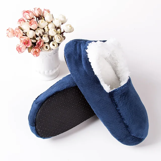 Lowest Price Online Winter house Slippers For Men Suede Plush Floor Slippers Lazy Shoes Home Slippers Big size 47 Male slippers blue1