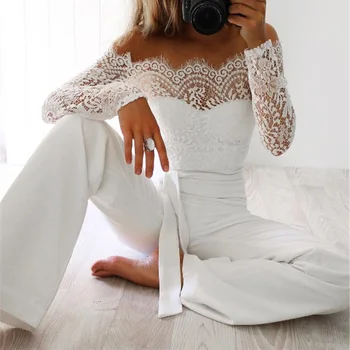 

Women Lace Jumpsuits High Quality Lace Patchwork Sexy Slim Party Jumpsuit Rompers Ladies Bodysuits F2