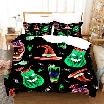 

2/3Pcs 100% Polyester Skeleton Printed Bedding Halloween Bedding Set Leopard Skulls Bedding Set FNAF's Dead Head Quilt Cover Set