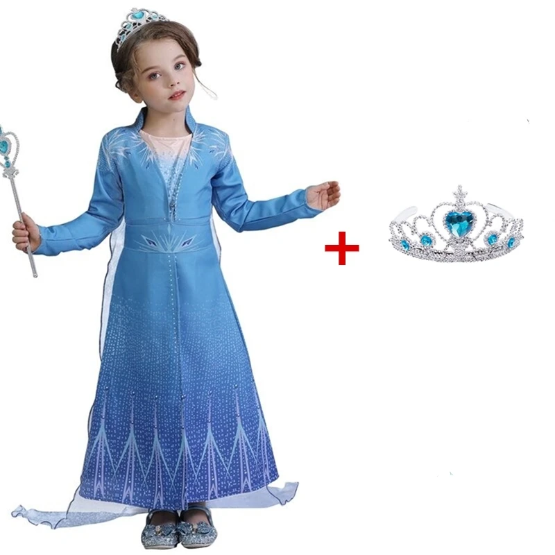 Платье принцессы Эльзы для девочек, маскарадный костюм Анны и Эльзы 2 зимнее длинное платье с длинными рукавами праздничная одежда на Хэллоуин для детей 6, 8, 10 лет - Цвет: Set 1-5