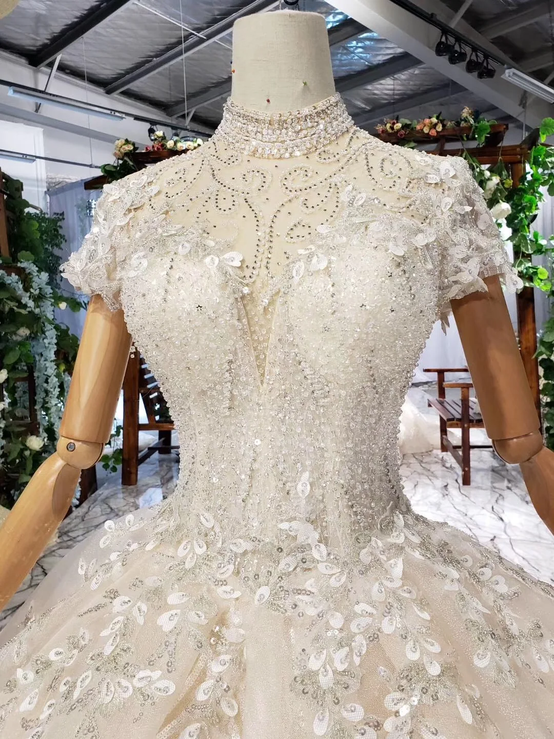 Модное дизайнерское свадебное платье Princesa роскошное бальное платье с бусинами и жемчужной аппликацией Свадебные платья с высоким воротом Abito Da Sposa