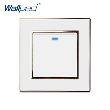 

Wallpad Wall Light Switch and Socket Set Rocker Button White Acrylic Panel With Gold Edge Home Electric Outlet