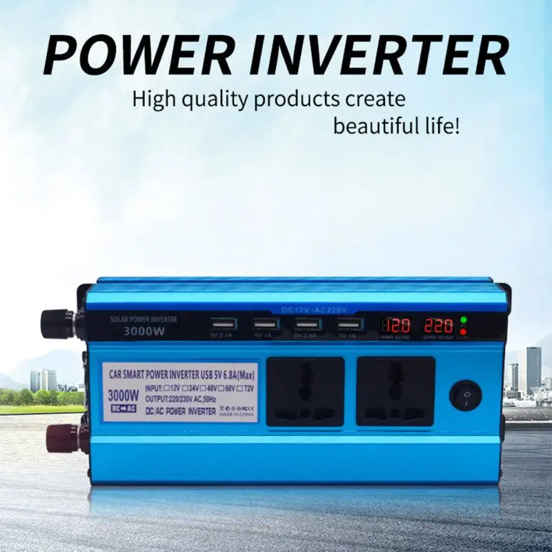 Солнечный инвертор DC 12V 24V к переменному току 220V 500W 3000W 4000W 5000W 4 Порты usb 2/3 розетки светодиодный Дисплей Напряжение трансформатор