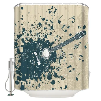 

Guitar Music Notes Shower Curtain Waterproof and Mildewproof Polyester Fabric Bath Curtain Design