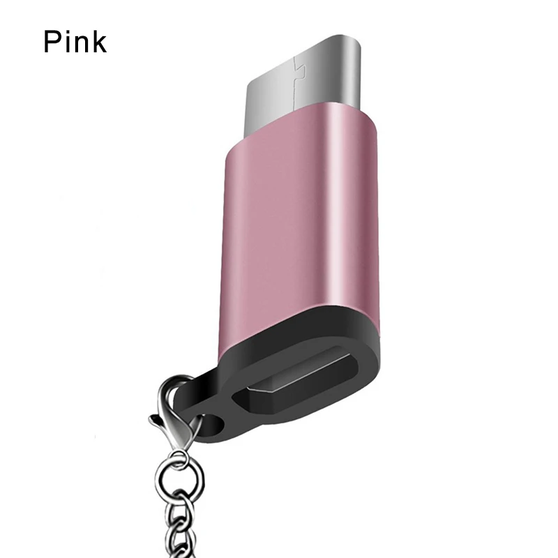 Pink Портативный Micro Usb к type-c адаптер из алюминиевого сплава с цепочкой OTG V8 Android к usb type-C конвертер Mini с цепочкой - Цвет: Pink