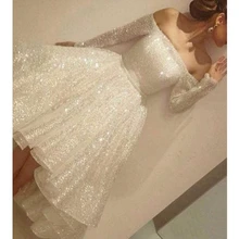 Белое платье для выпускного вечера, с открытыми плечами, с длинными рукавами, украшенное блестящими блестками, вечерние платья, арабские, на заказ, CP358