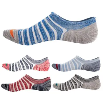 

5Pcs Mixed Striped Socks for Men Summer Cotton Breathable Anti Slip Low Cut Invisible Boat Socks No Show Socks Men's Socks