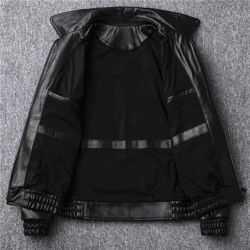 Качественная мужская куртка из натуральной овечьей кожи, большие размеры 5XL, мотоциклетная куртка, одежда, тонкие черные Куртки из натуральной кожи