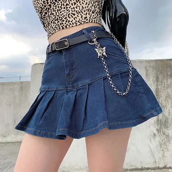 

NCLAGEN Vintage Washed Denim Skirt High Waist Women A Line Pleated Mini Skirts Streetwear Party Club Girl Bodycon Summer Outfits